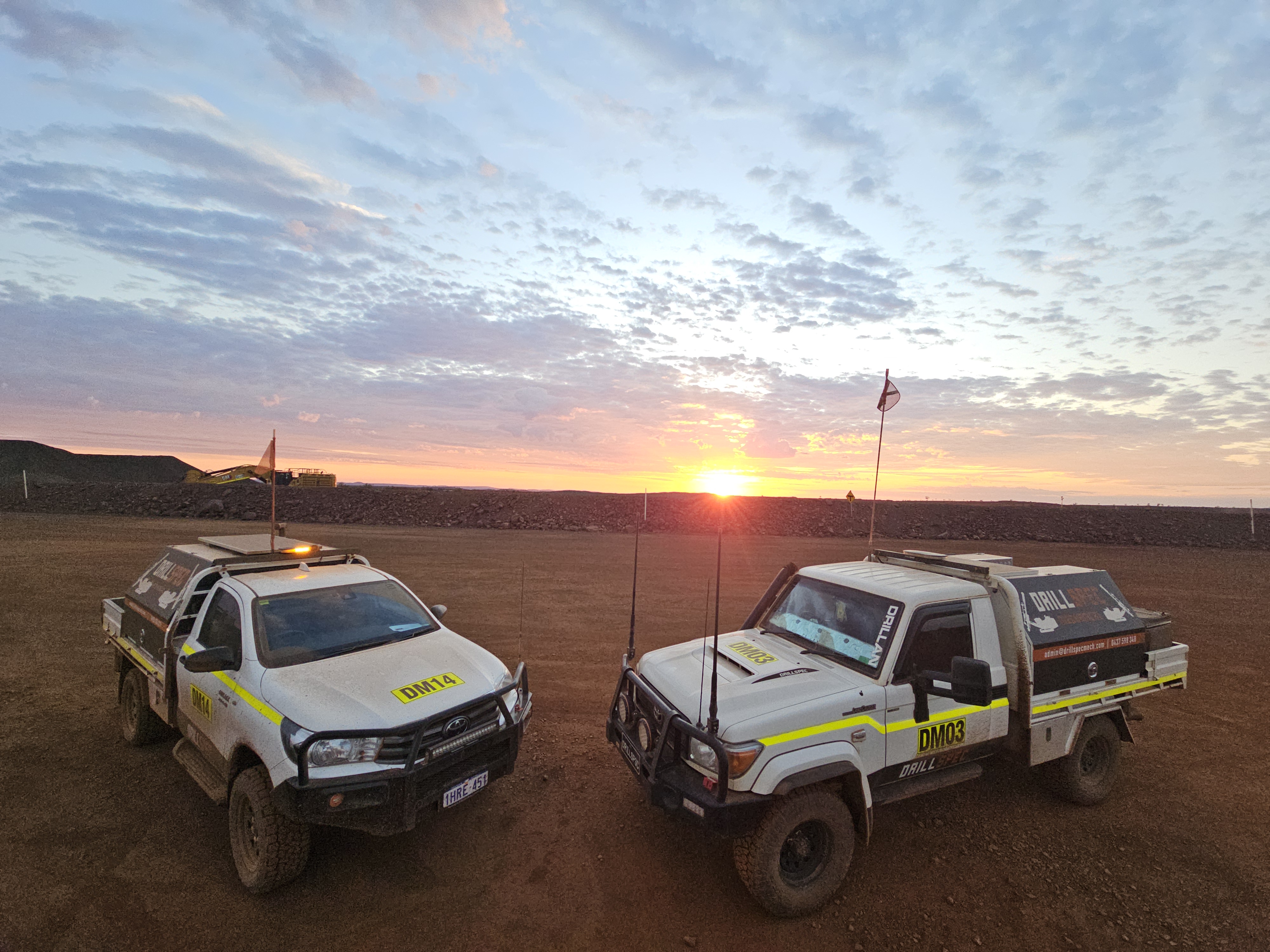 Drillspec service vehicle in Pilbara at sunrise